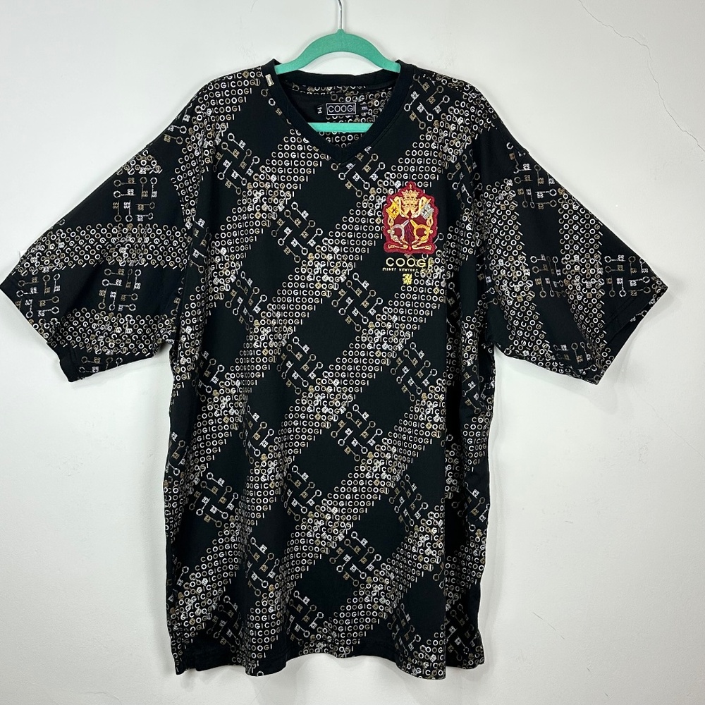 Coogi Men's Black V-Neck Embroidered Crest Tee-Shirt 3X Logo Hip-Hop